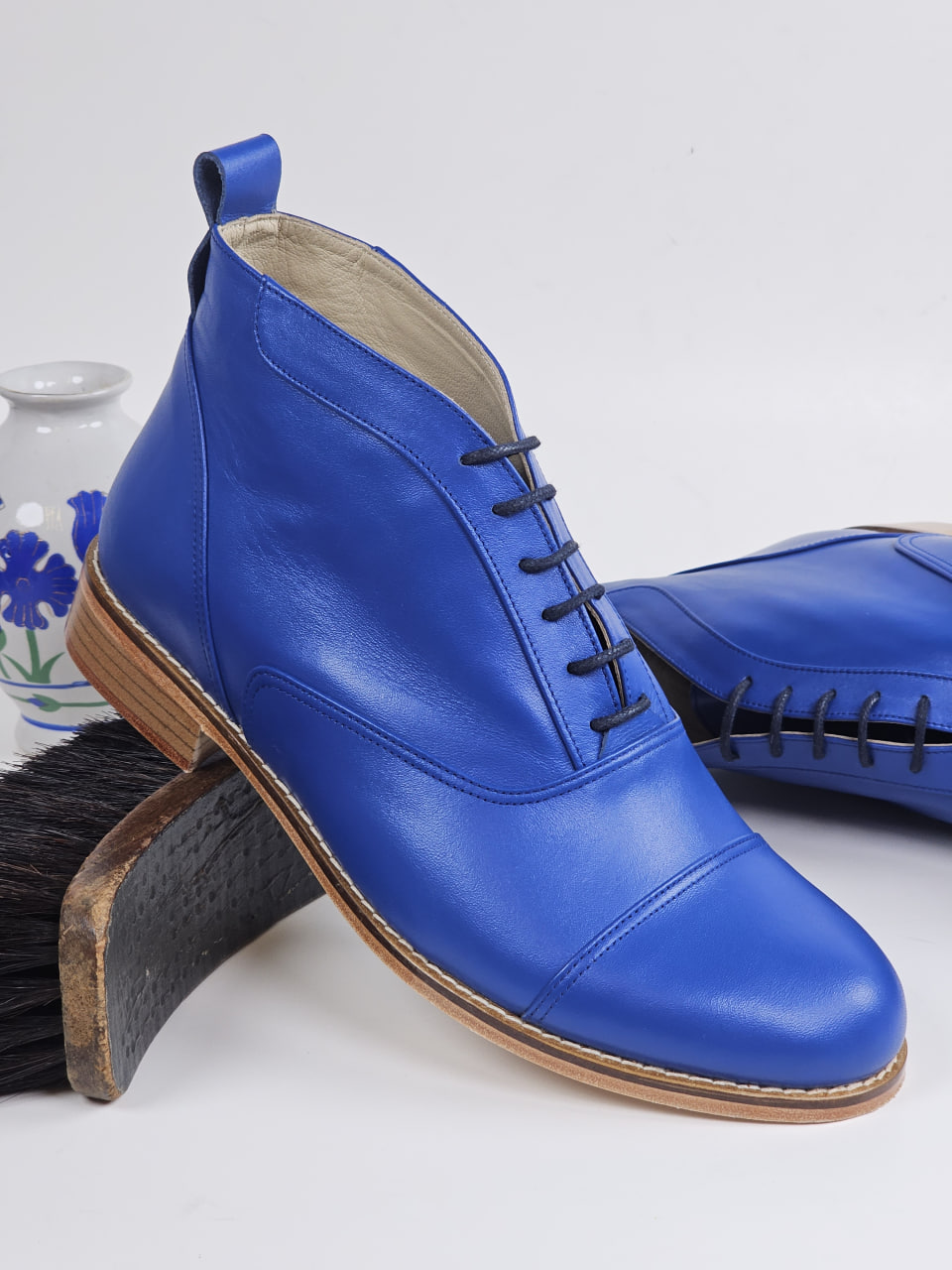 Smooth Boots Blue Leather 2  cm heel