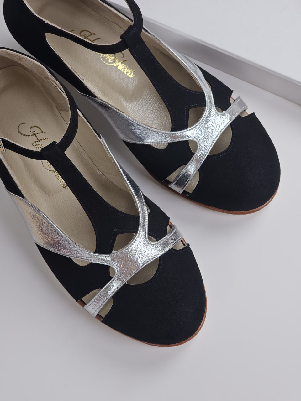 Spring Black Suede & Silver Leather 4 cm heel