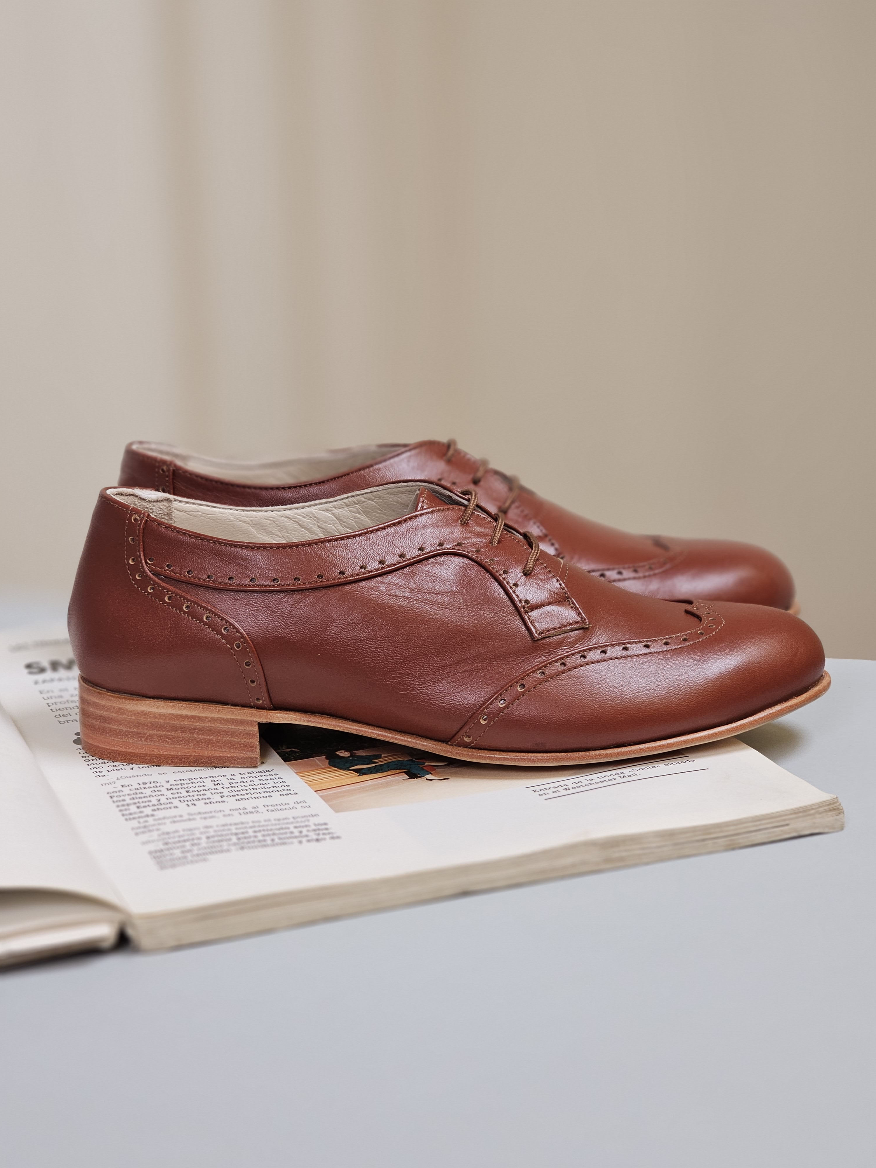 Women Oxfords Brown Leather 2 cm heel