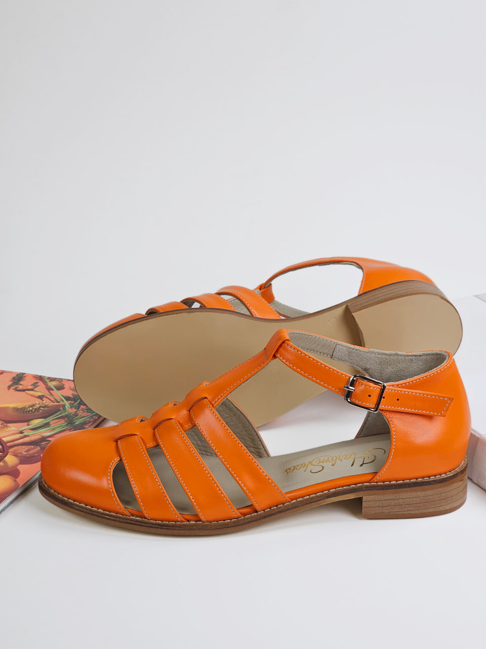 Sandals Orange Leather 2 cm heel