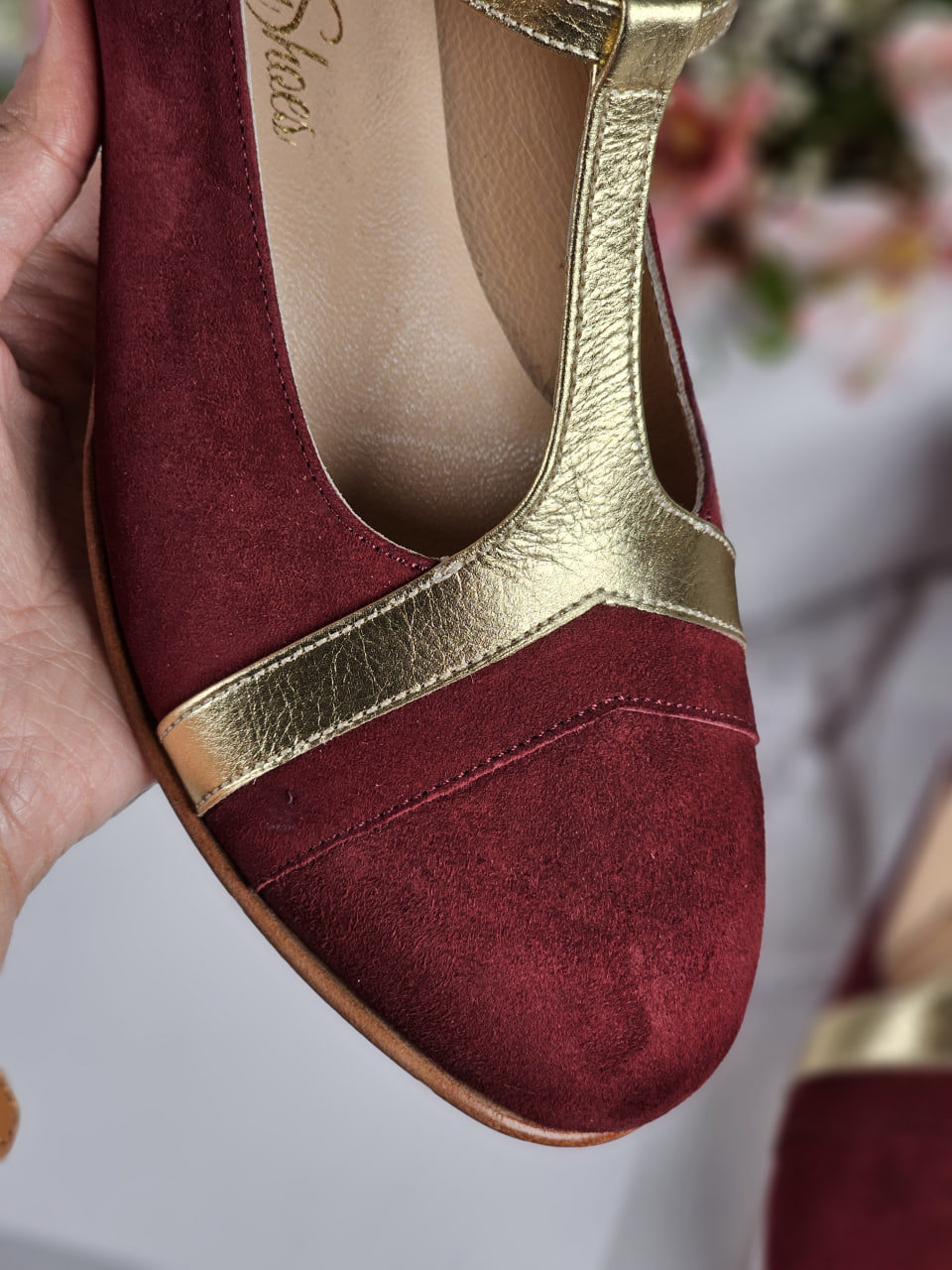 Barbie Bordeaux Suede & Gold Leather 3 cm heel