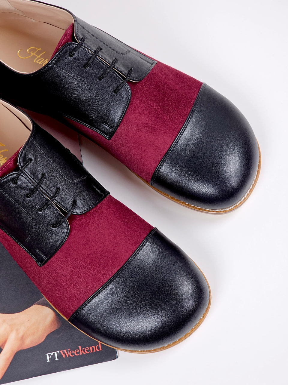 Barefoot California Vegan Black Leather & Bordeaux Textile 2 cm heel