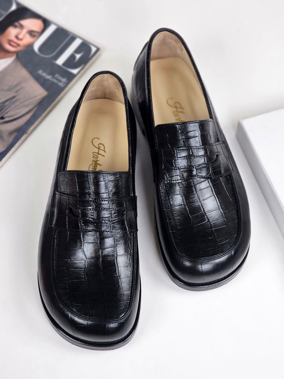 Barefoot Loafers Black Stone Leather 2 cm heel