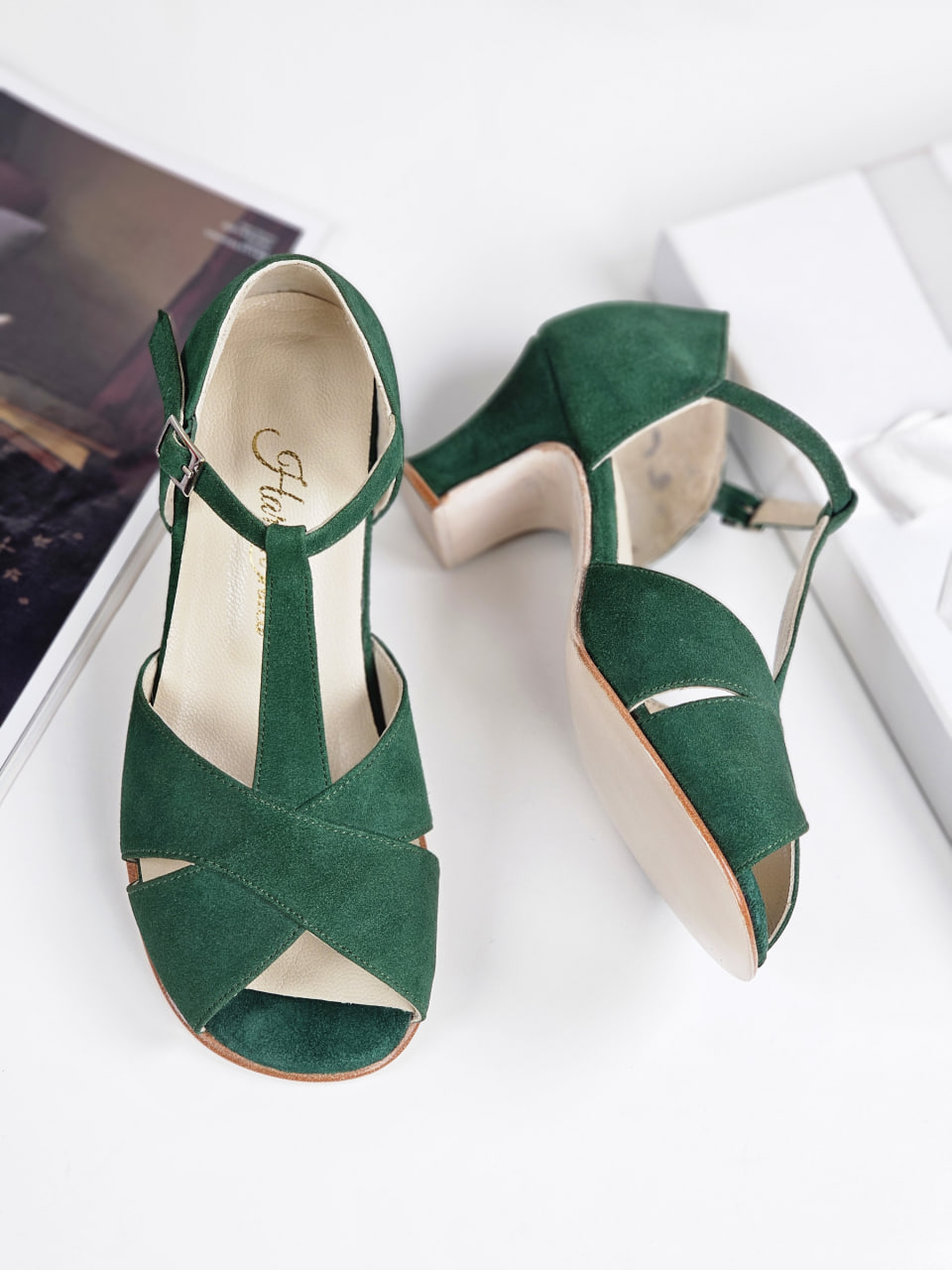 Barefoot Doris Emerald Green Suede 6cm heel