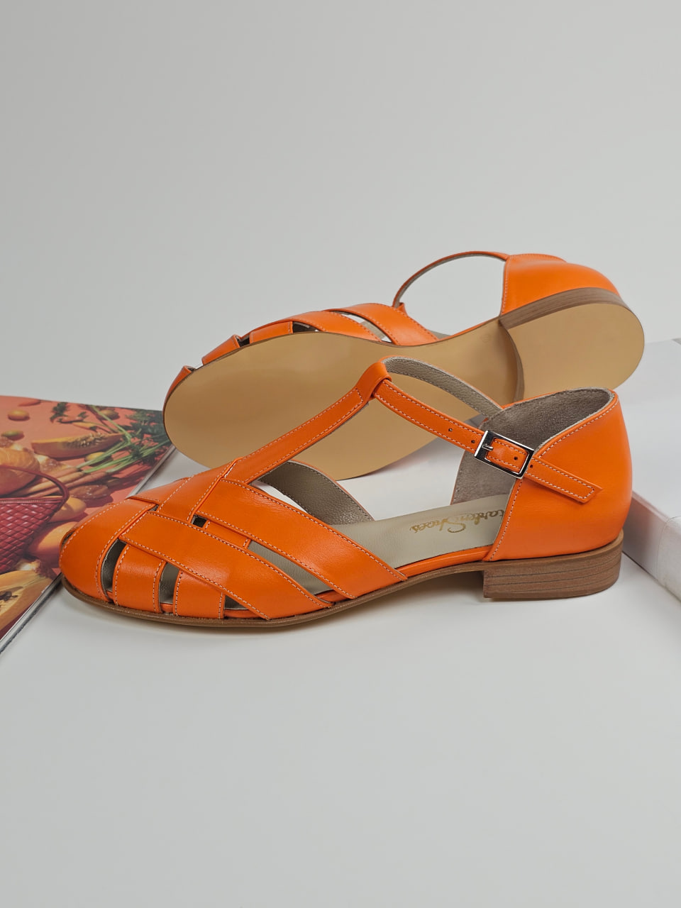 Summer Orange Leather 1.5 cm heel