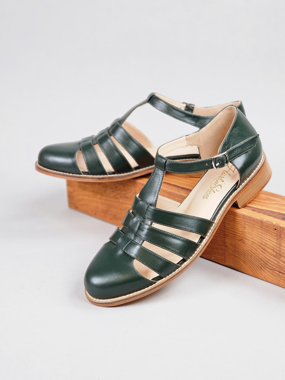 Sandals Jungle Green Leather 2 cm heel