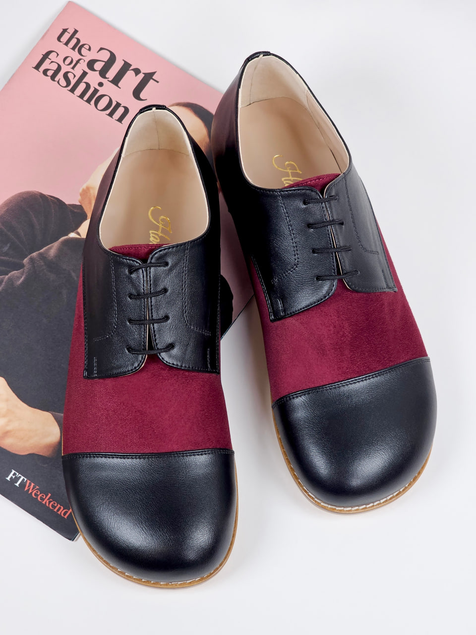 Barefoot California Vegan Black Leather & Bordeaux Textile 2 cm heel