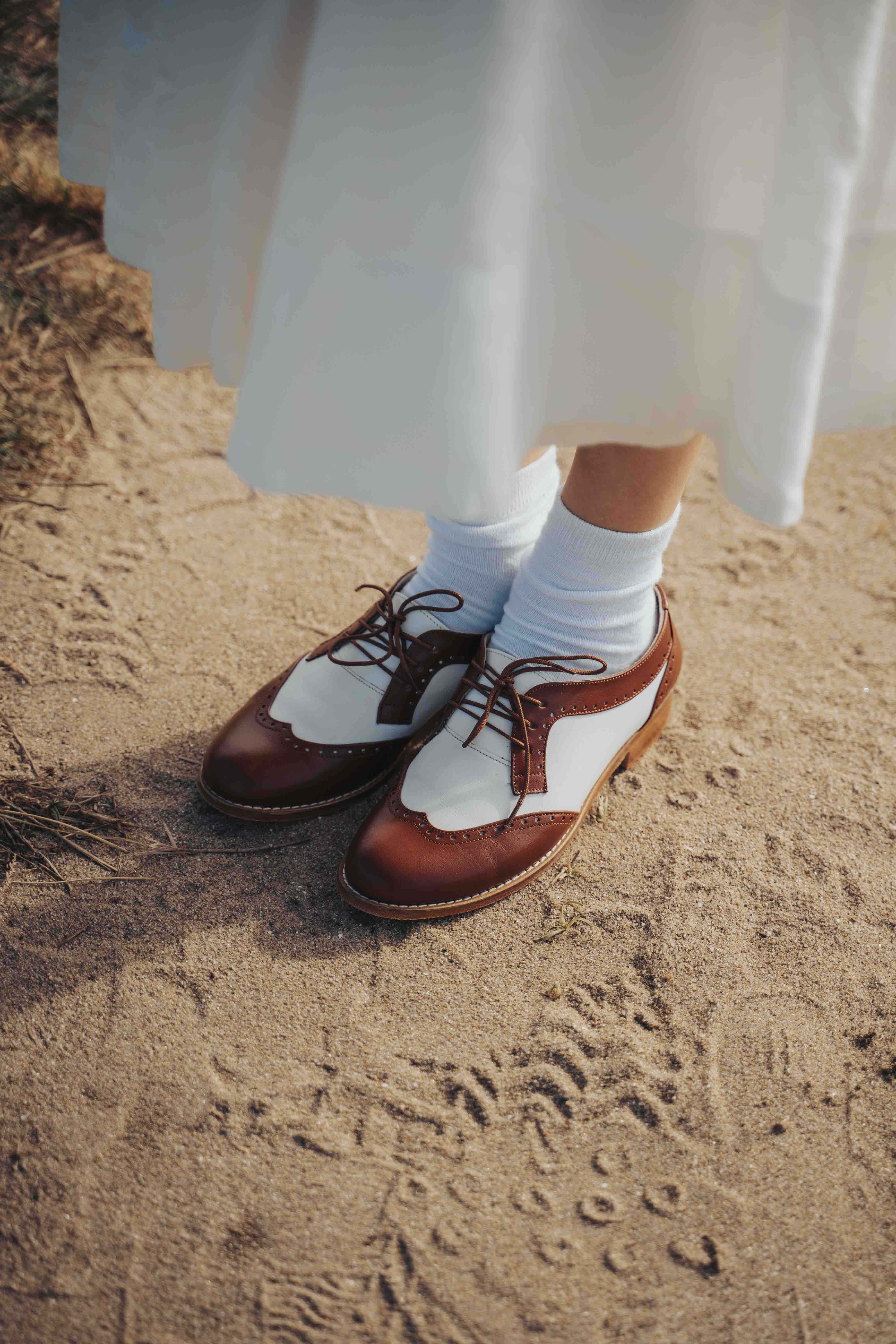 Women Oxfords Brown & White Leather 2 cm heel