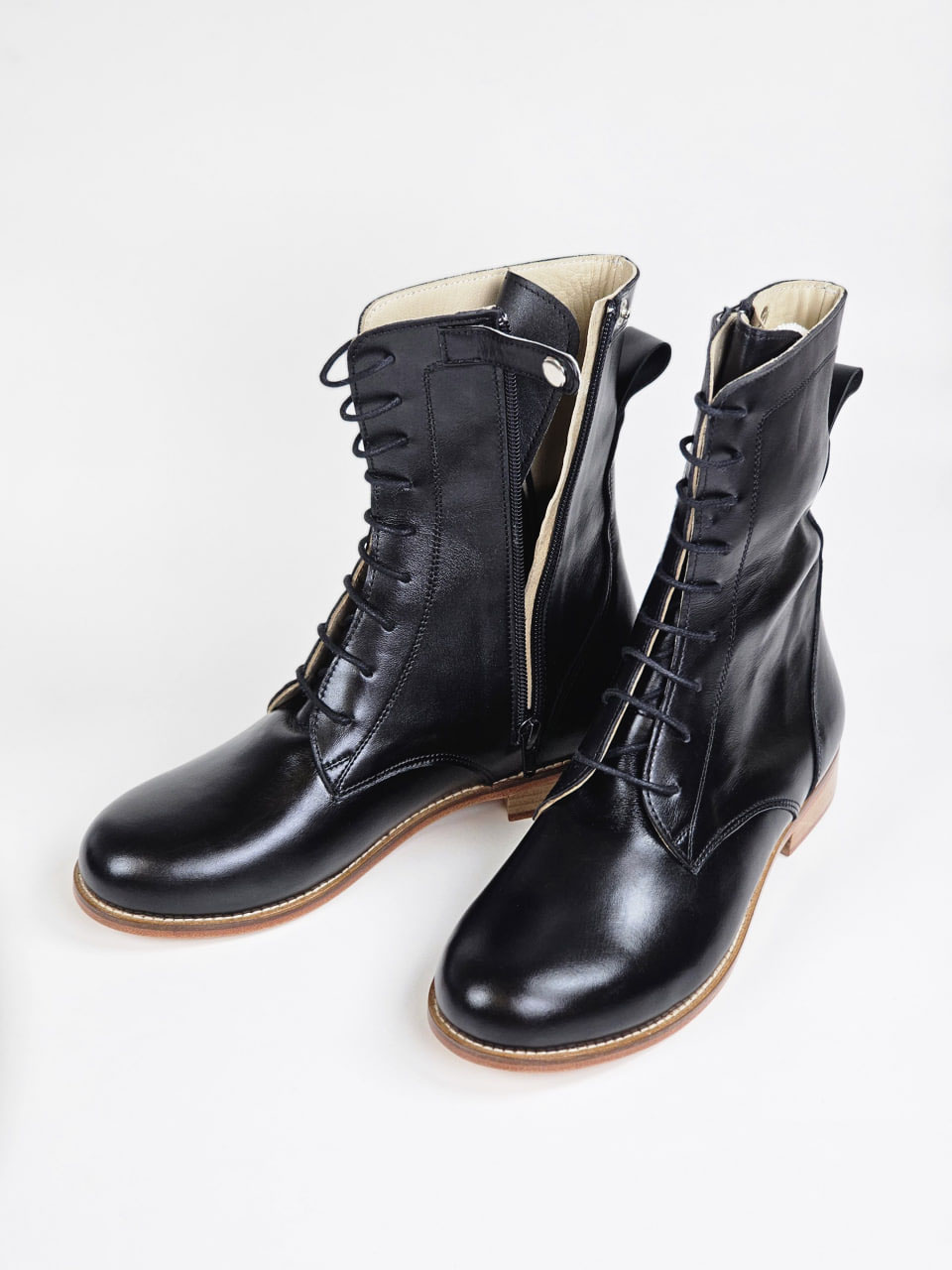 Biker Boots Black Leather 2 cm heel