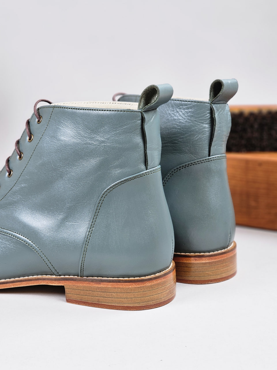 Derby Boots Teal Green Leather 2cm heel
