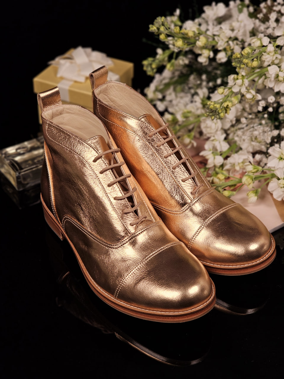 Smooth Boots Rose Gold Leather 2 cm heel