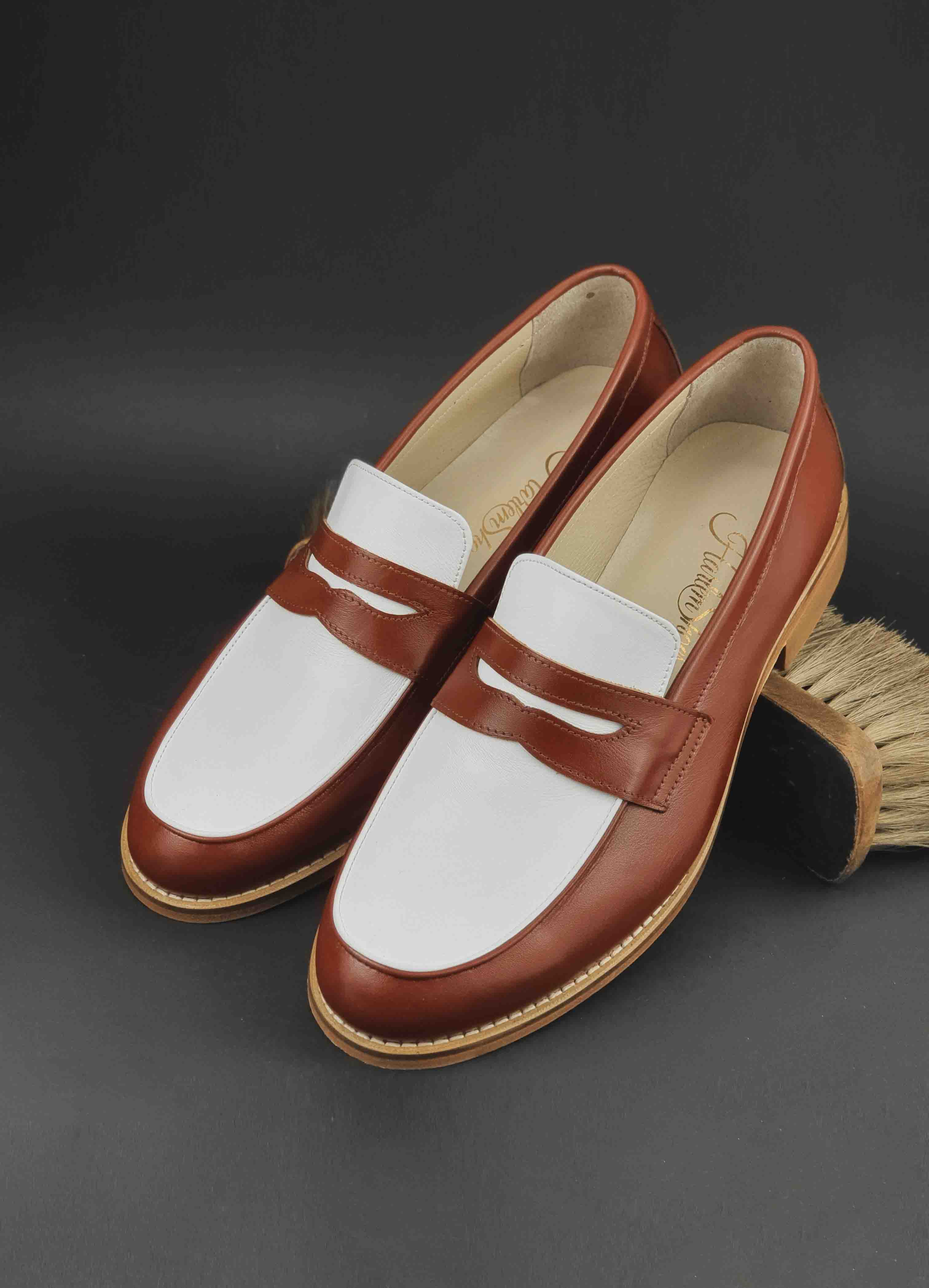 Loafers Brown & White Leather 2 cm heel
