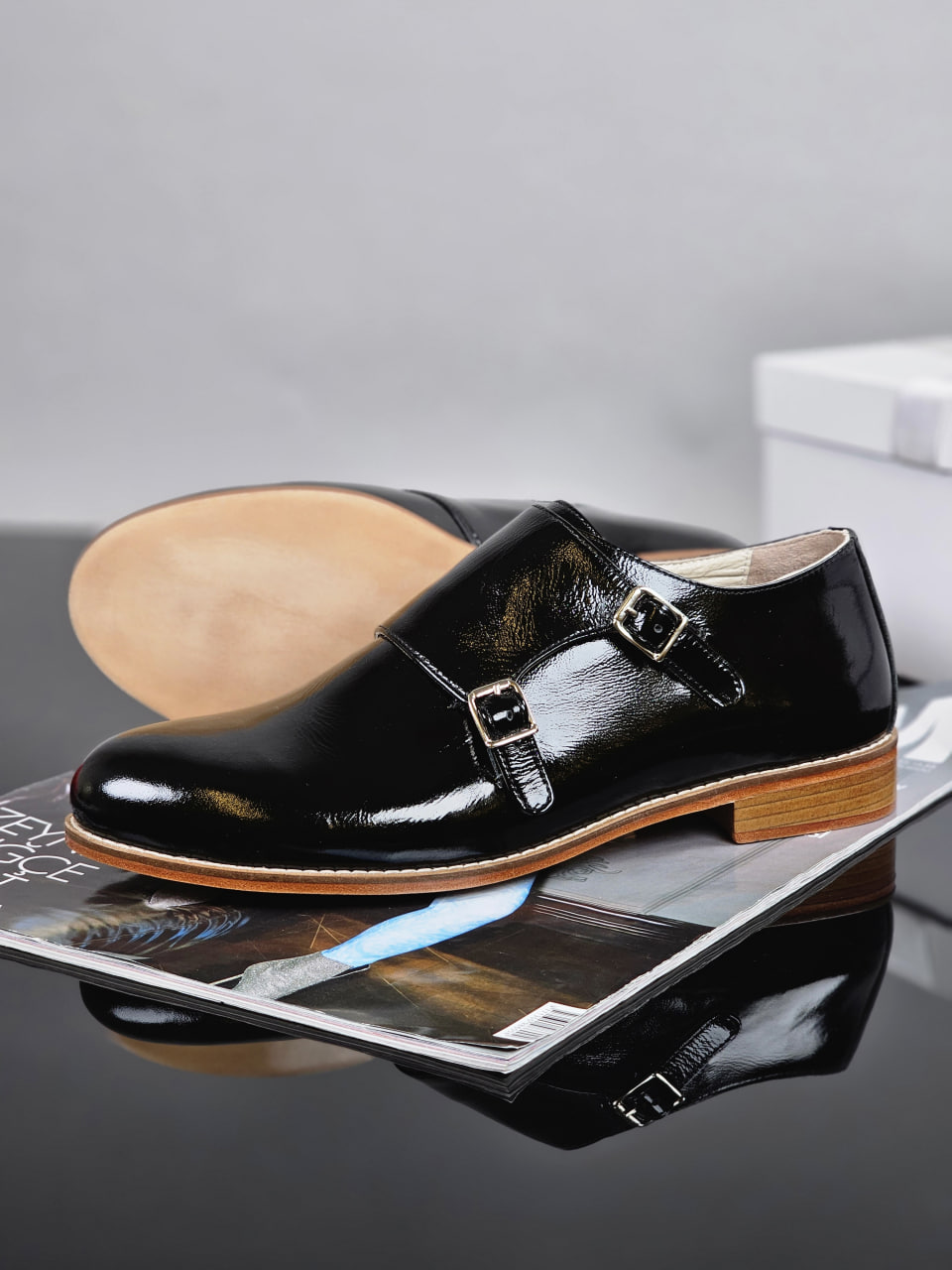 Monk Black Polished Leather