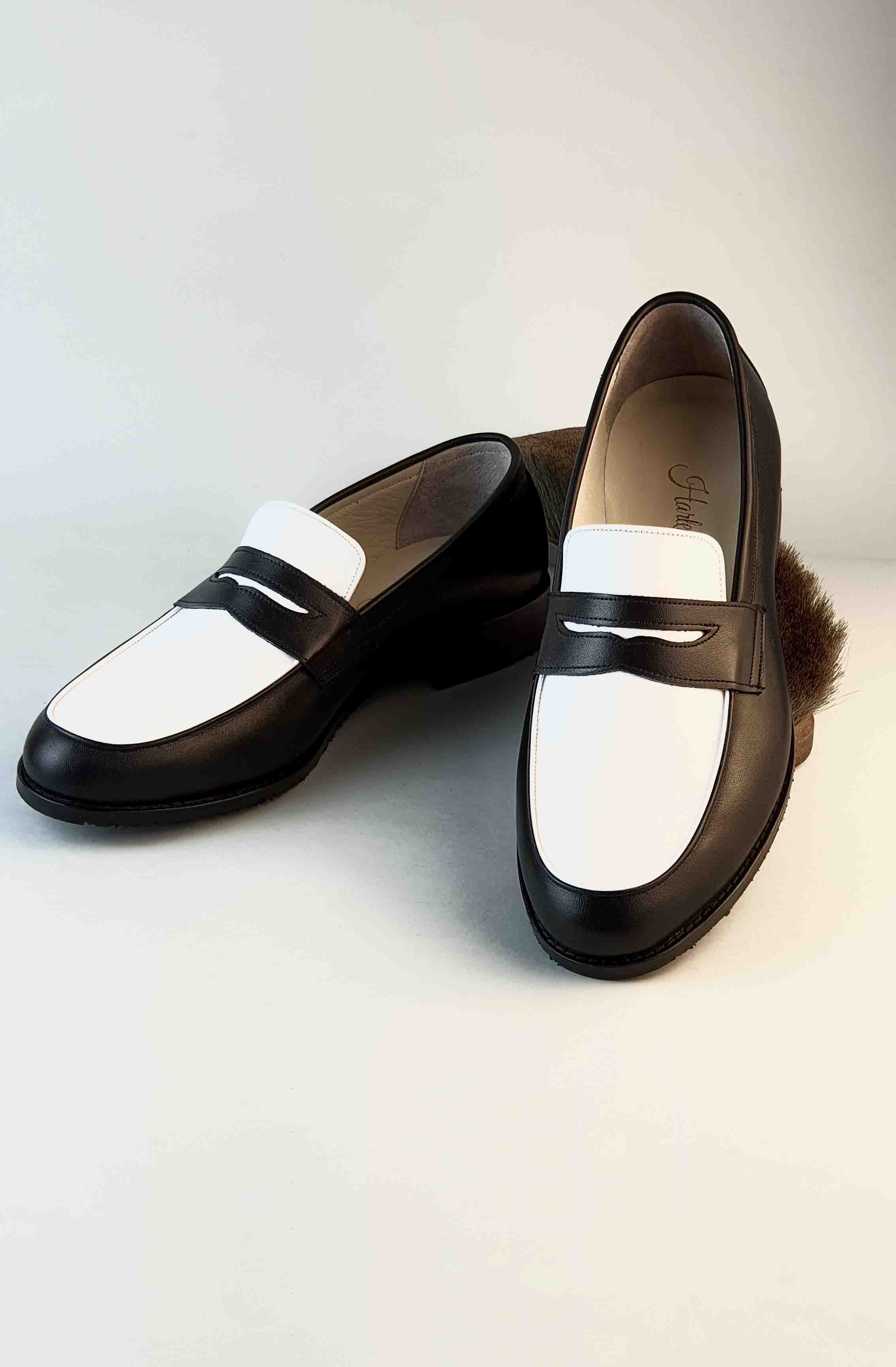 Loafers Black & White Leather 2 cm heel