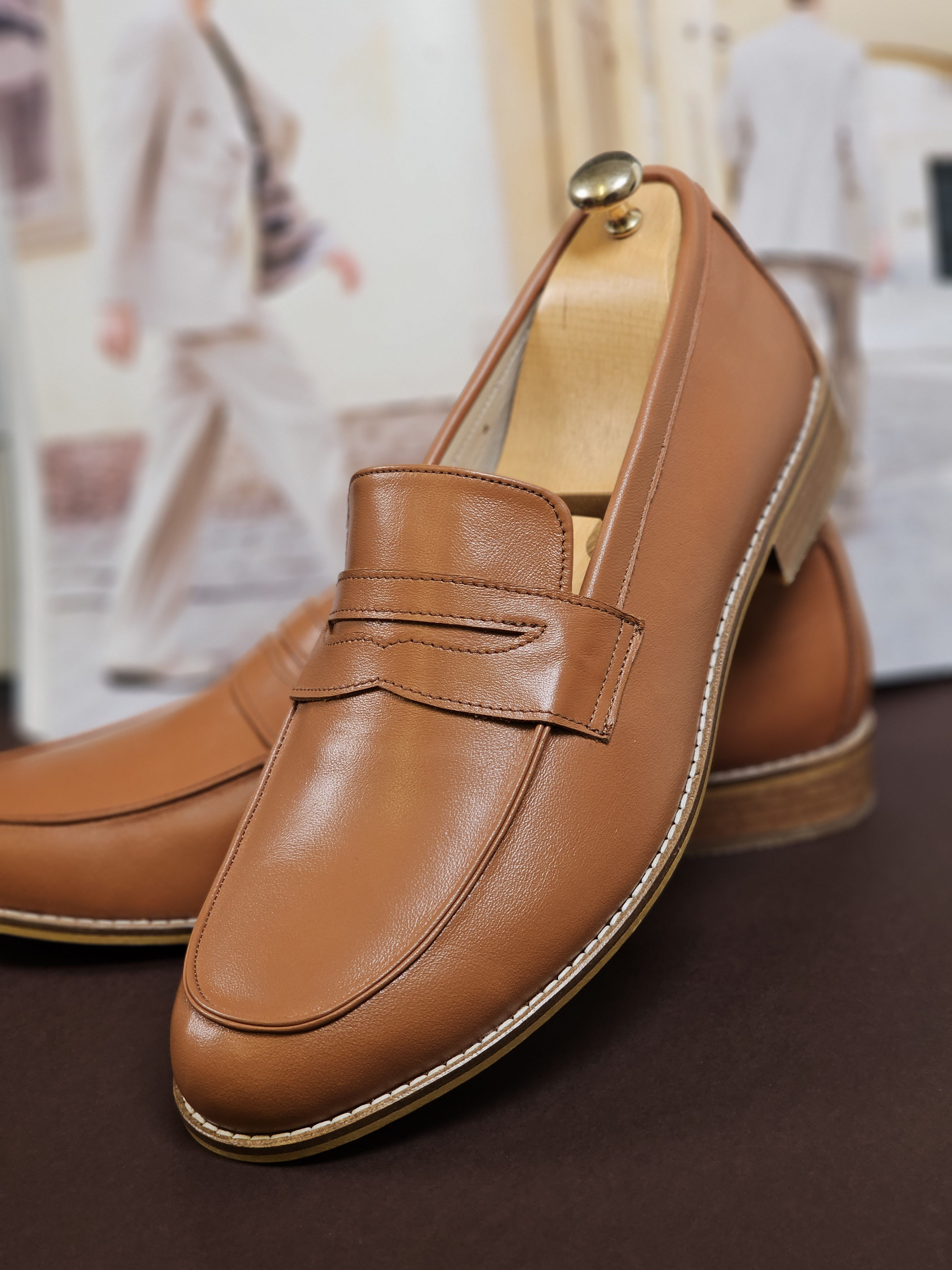 Loafers Light Brown Leather 2 cm