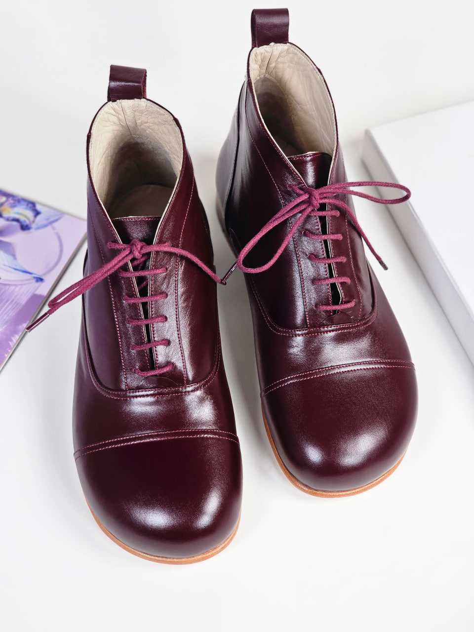 Barefoot Smooth Boots Bordeaux Leather 2 cm heel