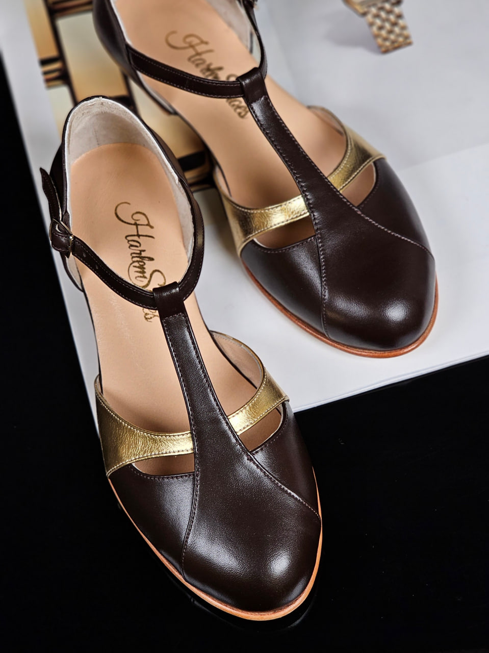Isabel Dark Chocolate & Gold Leather 3 cm heel