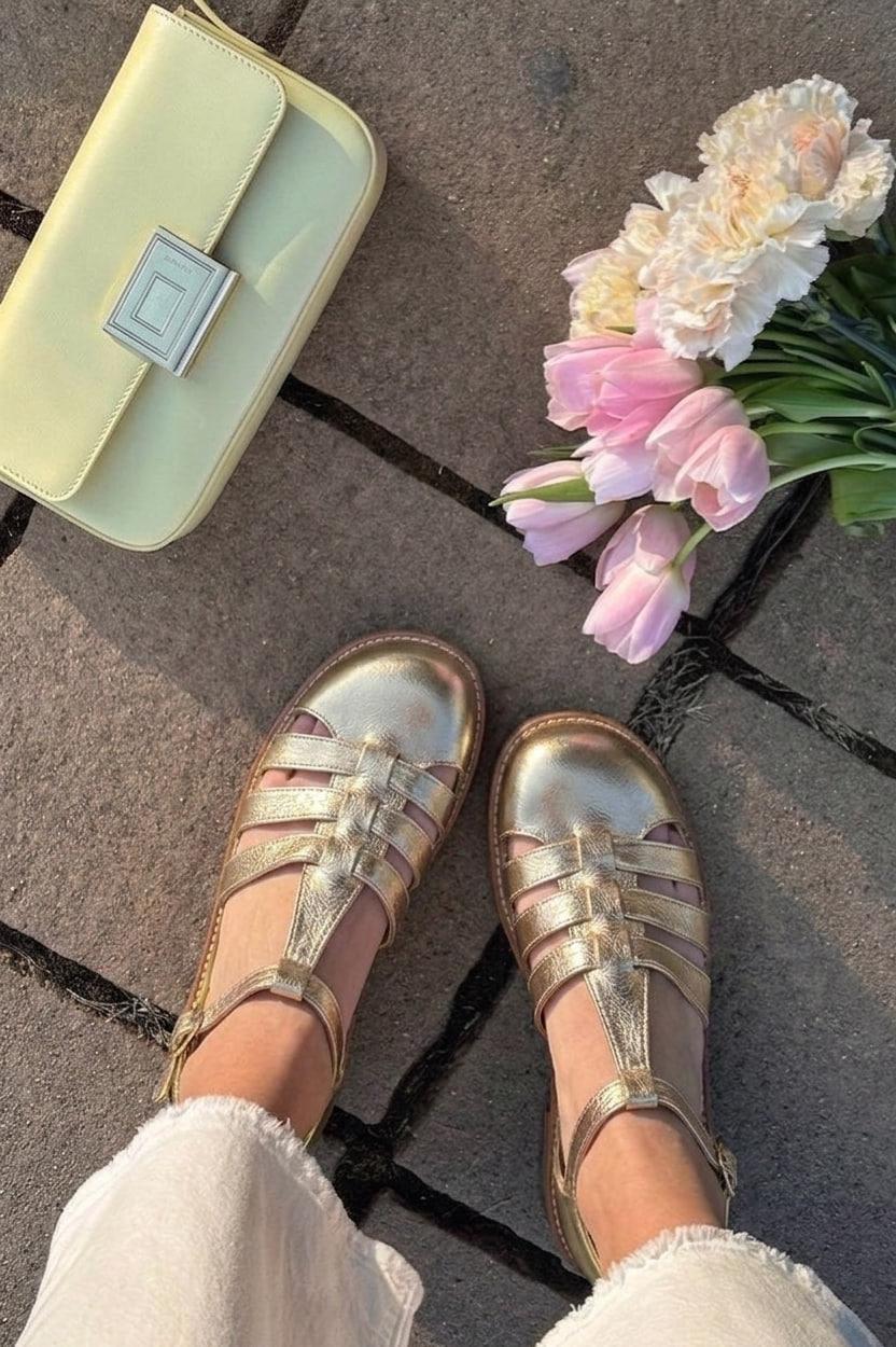 Barefoot Summer Platinum Gold Leather 1.5 cm heel