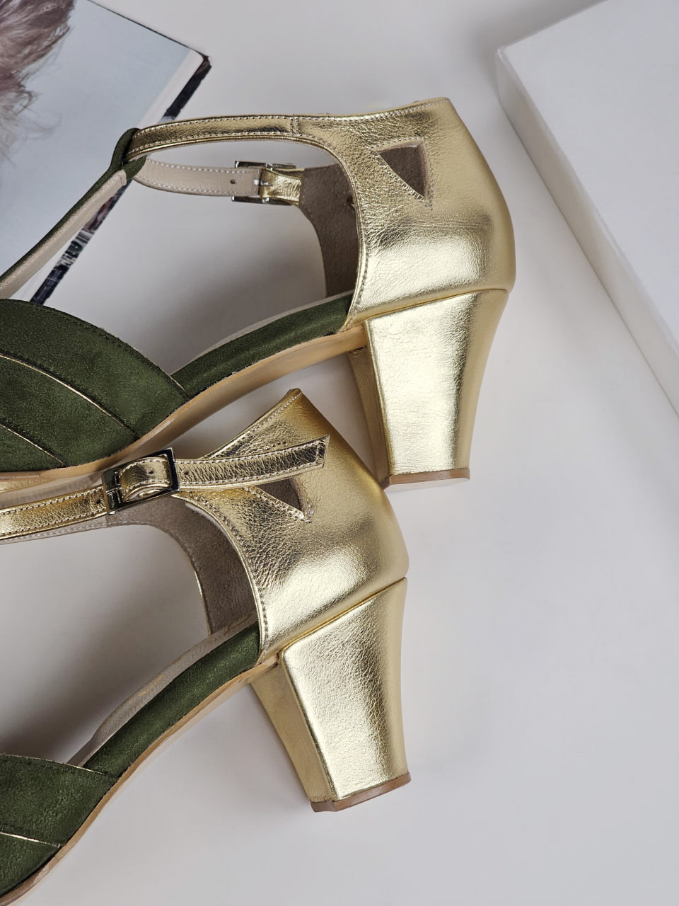 Sugar Green Textile & Gold Leather 6 cm Balboa heels