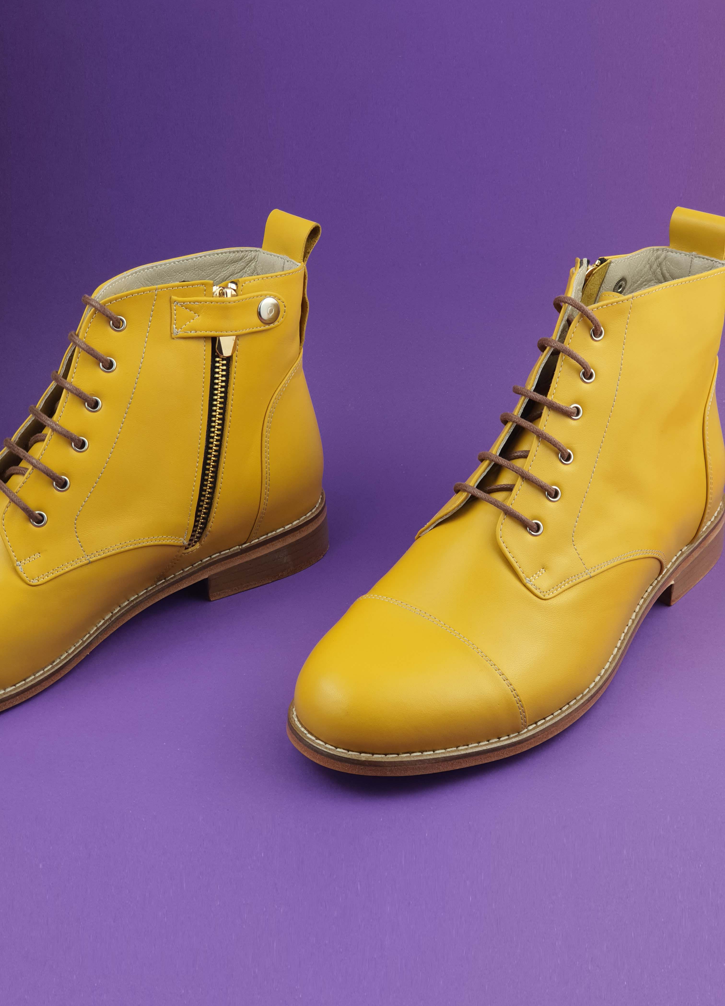 Derby Boots Yellow Leather with Zipper