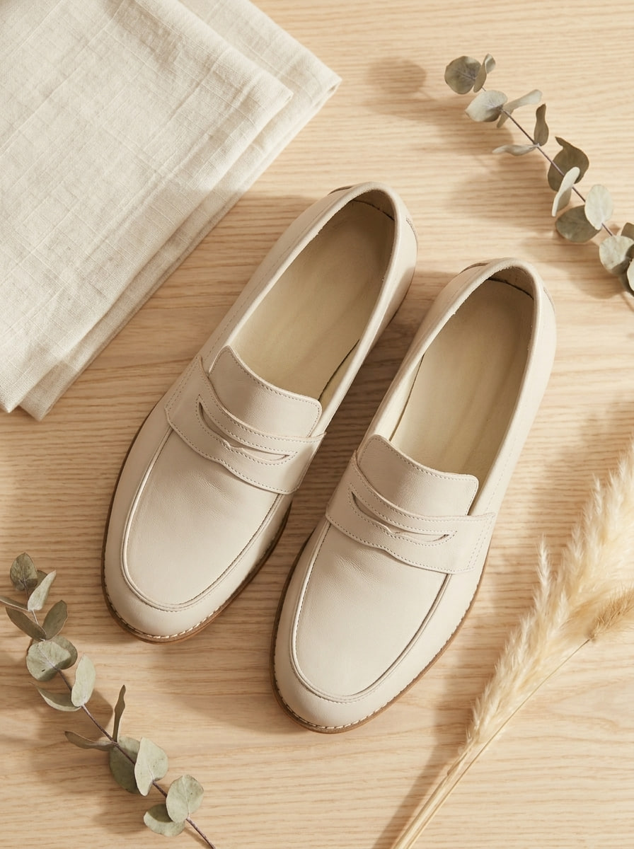 Loafers Beige Leather 2 cm heel