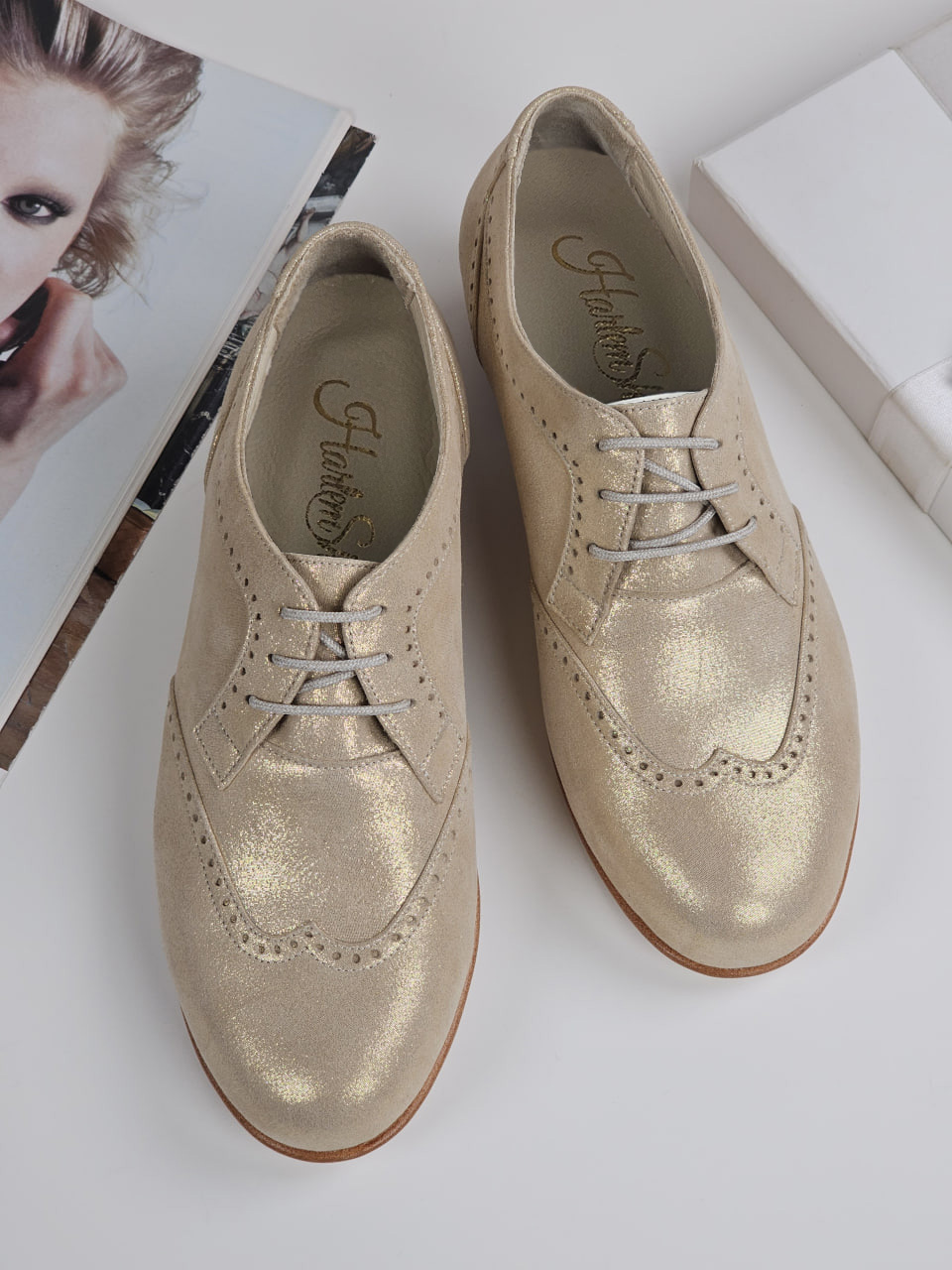 Women Oxfords Golden Suede 4 cm heel