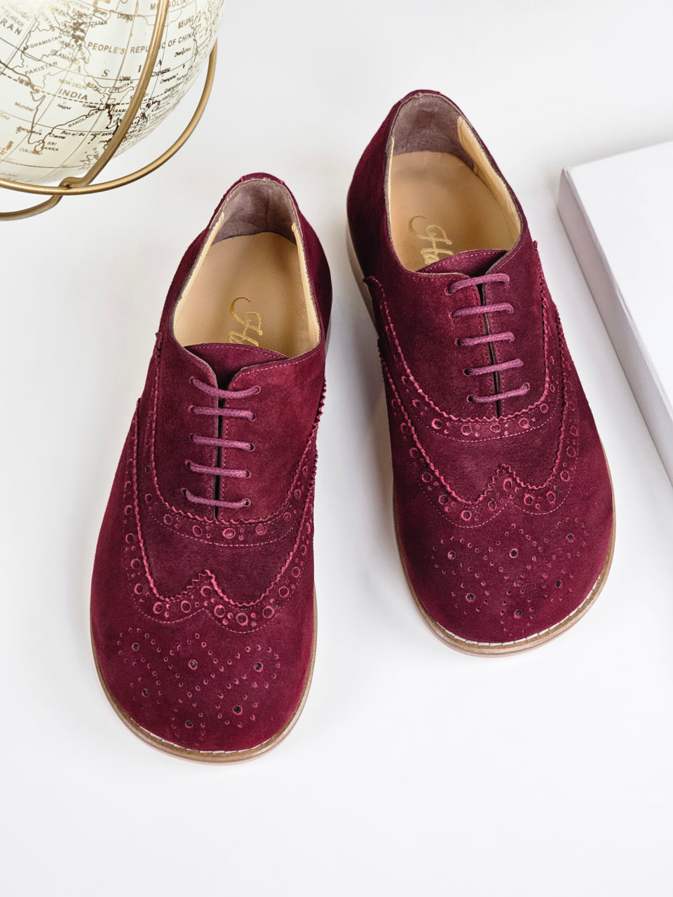 Barefoot Brogue Bordeaux Suede 2 cm heel