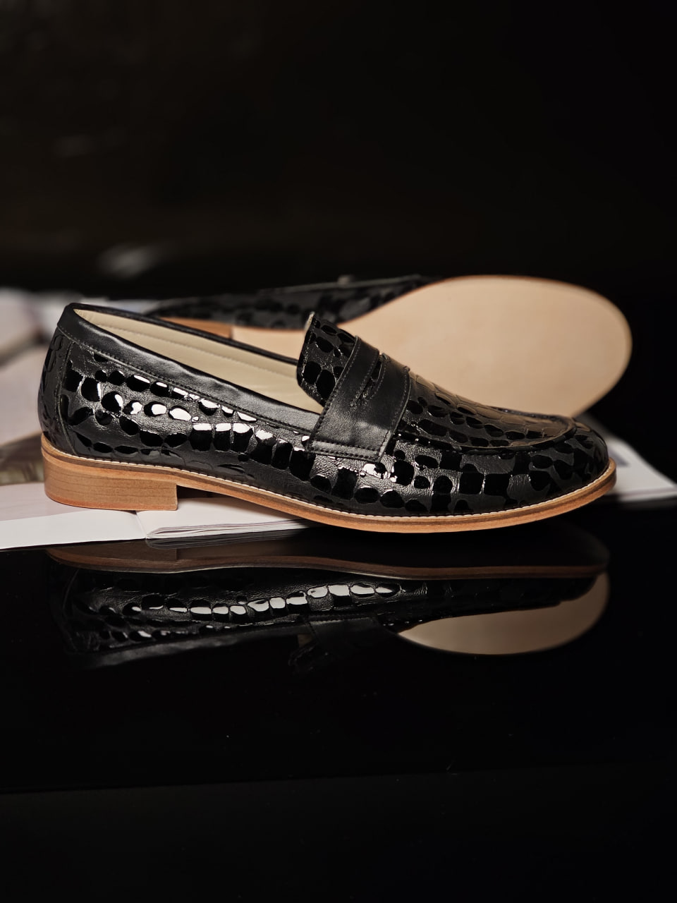 Loafers Black Python leather 2 cm heel