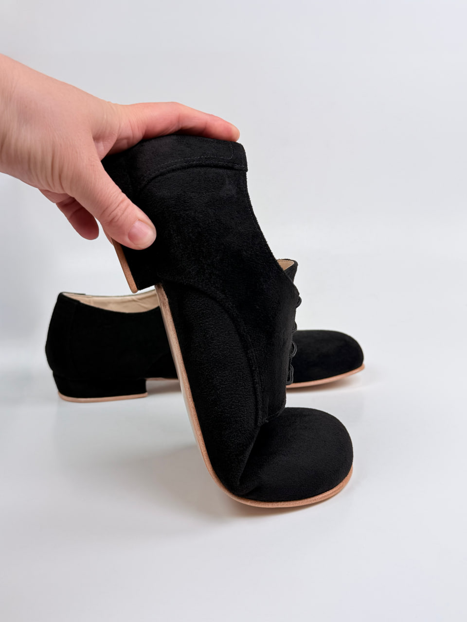 Barefoot Frankie Vegan Black Suede with Flexible sole 2 cm heel