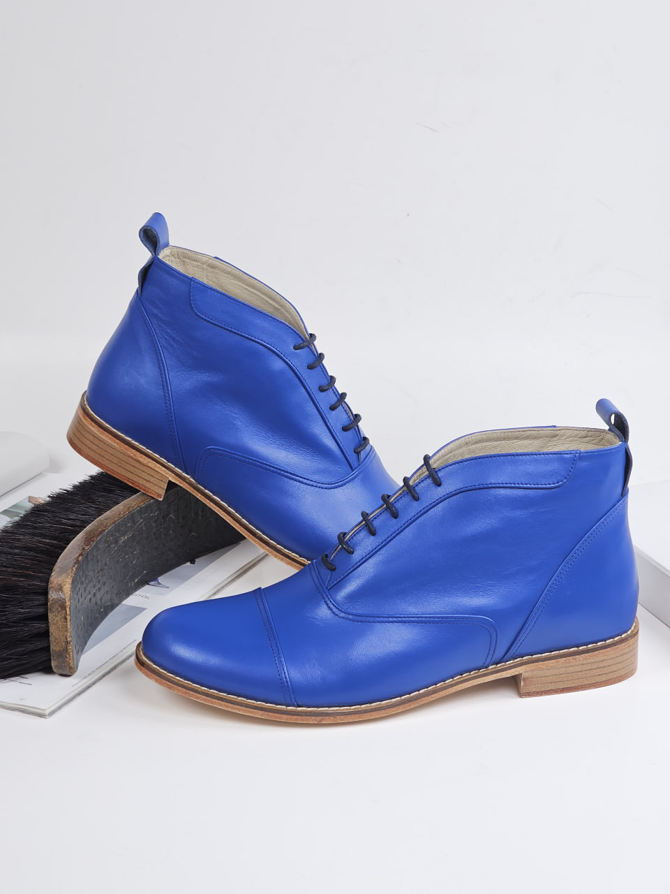 Smooth Boots Blue Leather 2  cm heel