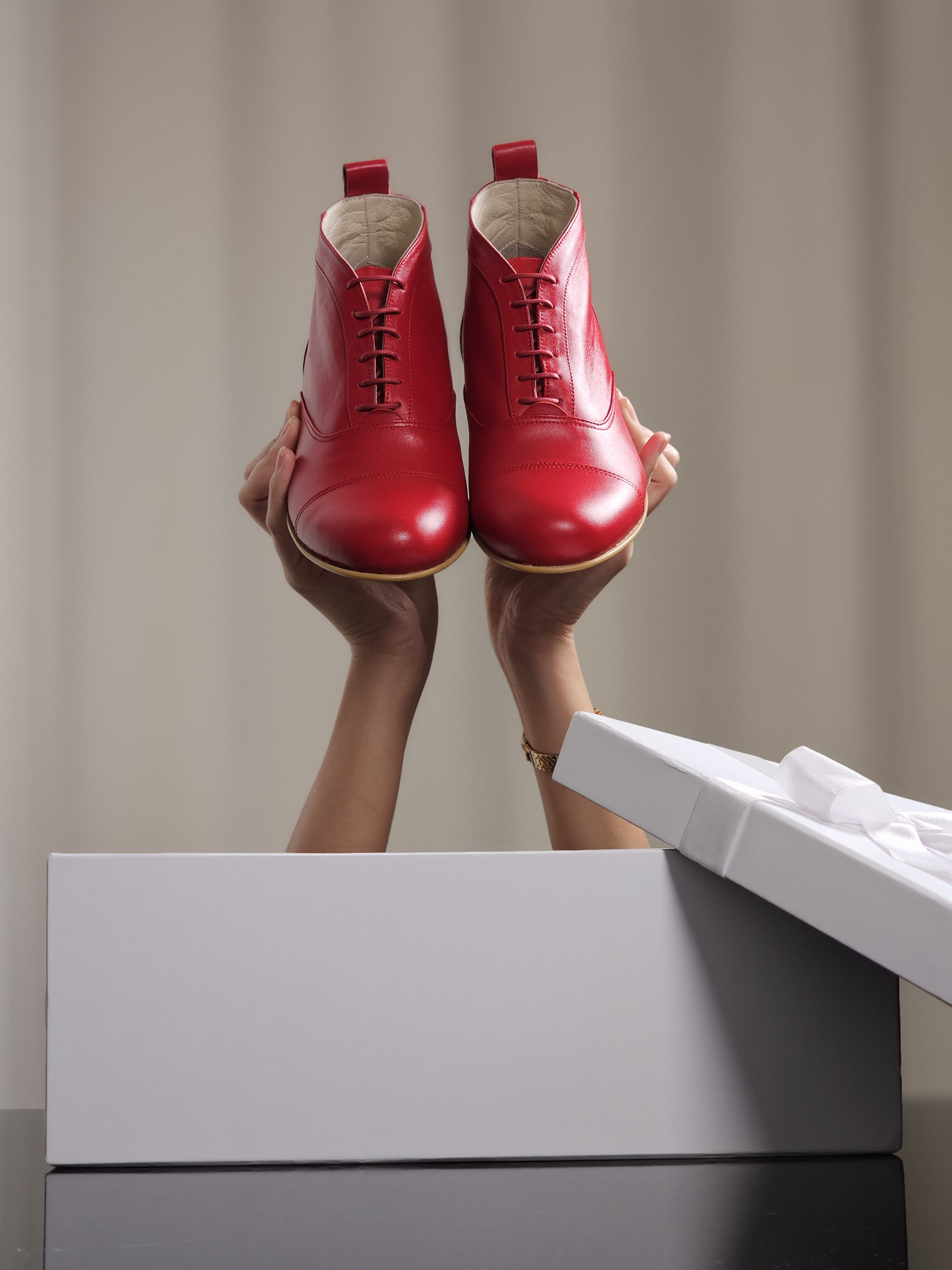 Smooth Boots Red Leather 2 cm heel
