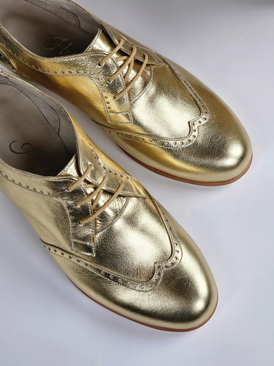 Women Oxfords Gold Leather 4 cm heel