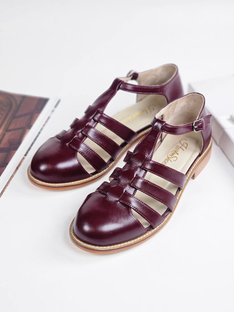 Sandals Bordeaux Leather 2 cm heel