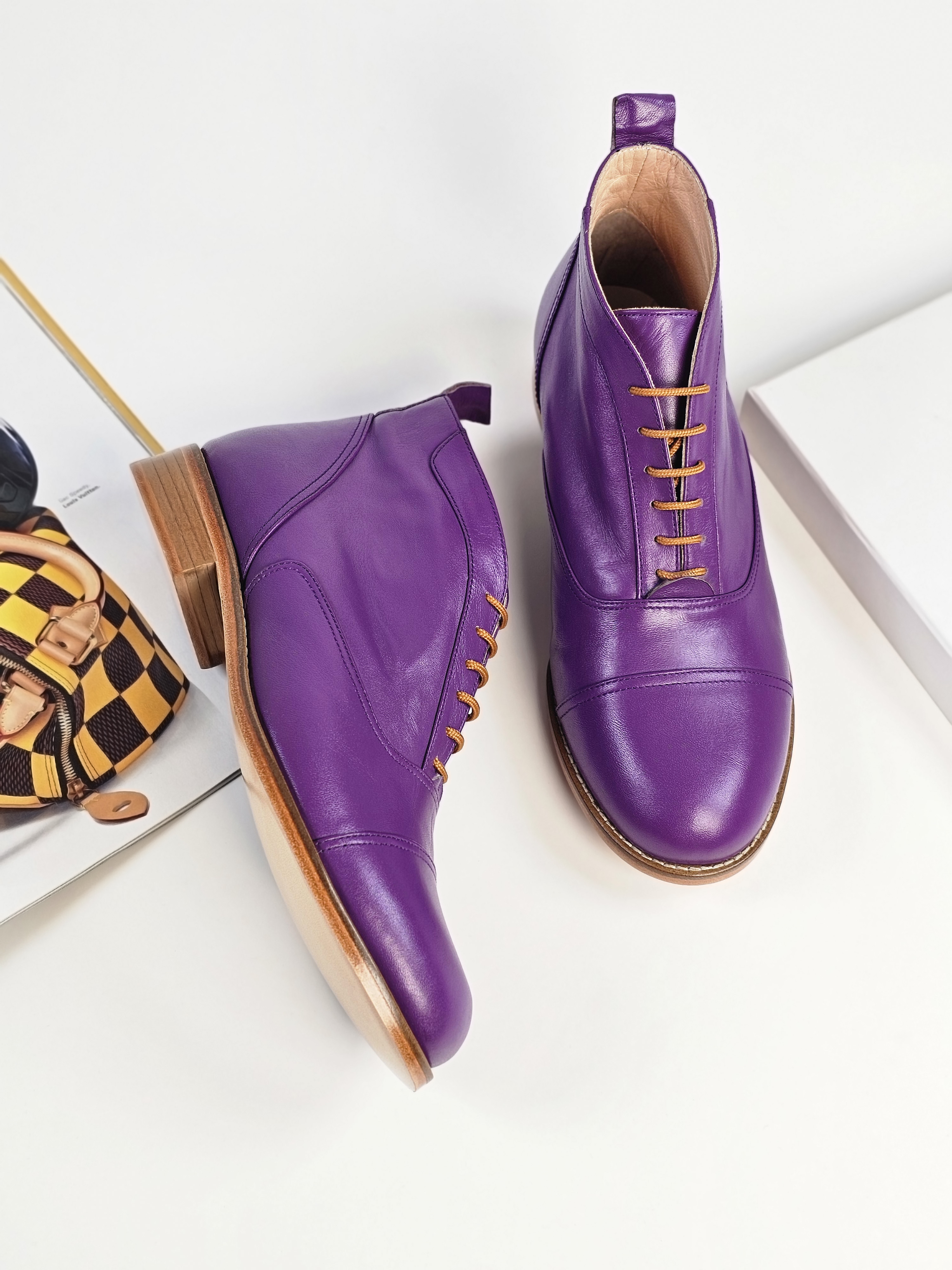 Smooth Boots Purple Leather 2 cm heel