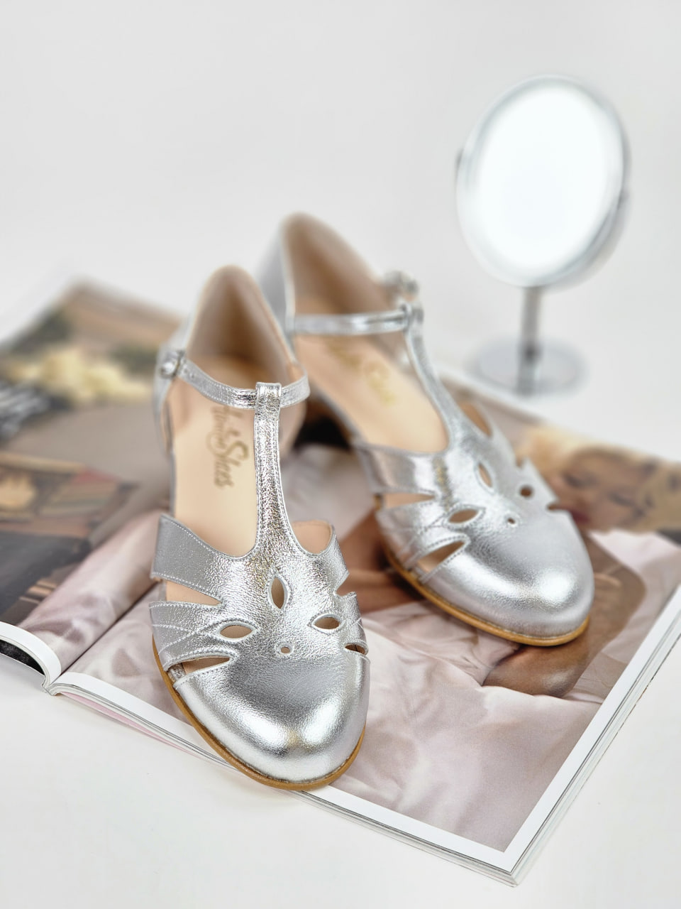 Rosy Silver Leather 3 cm heel