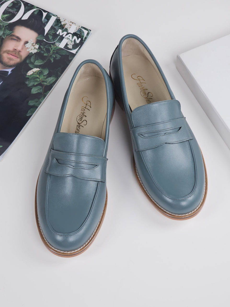 Loafers Teal Green Leather 2 cm heel