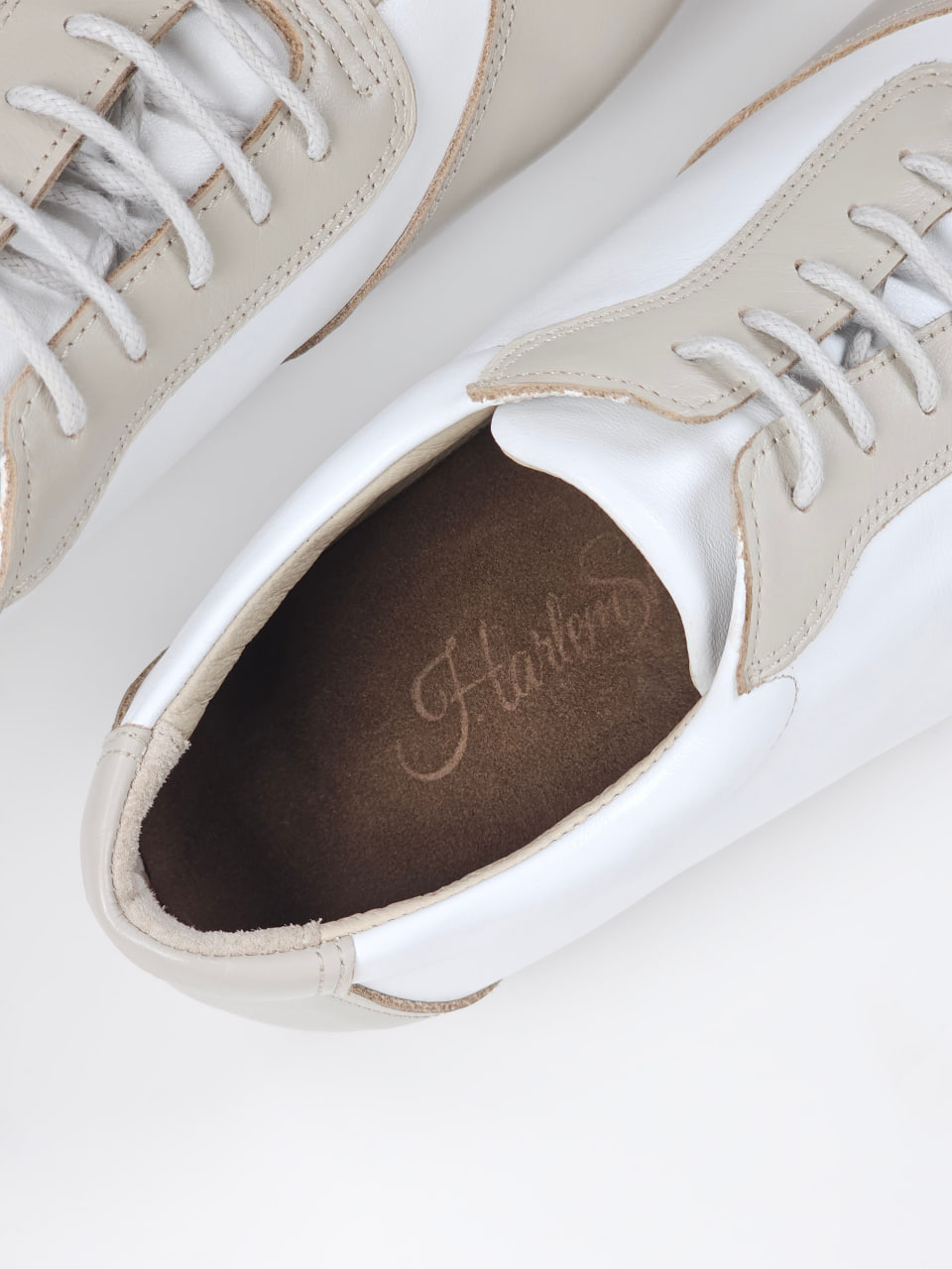 Barefoot New York Beige & White Leather Zero Drop