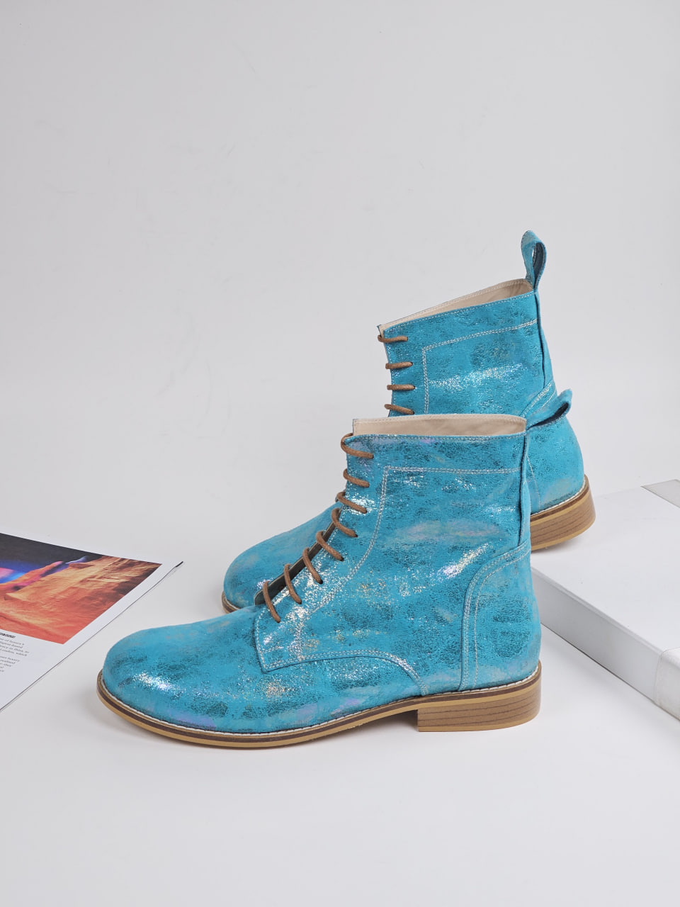Harlem Boots Vegan Turquoise Textile 2 cm heel
