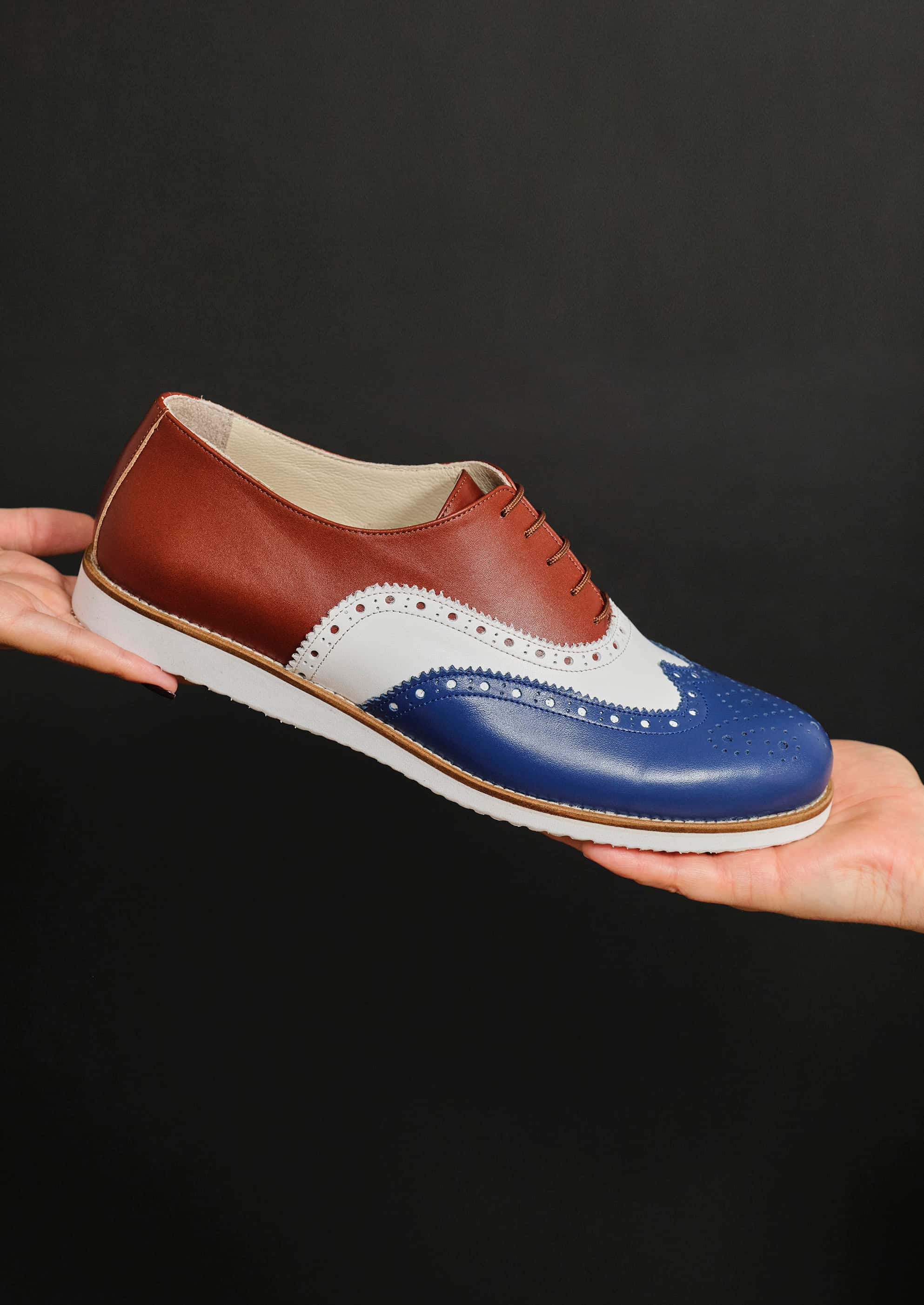 Brogue Blue & White & Brown Leather with Eva Sole