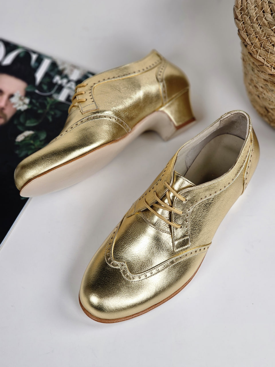 Women Oxfords Gold Leather 4 cm heel