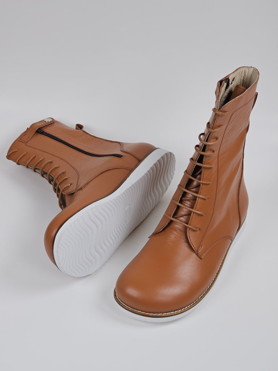 Barefoot Biker Boots Light Brown Leather with Eva Sole