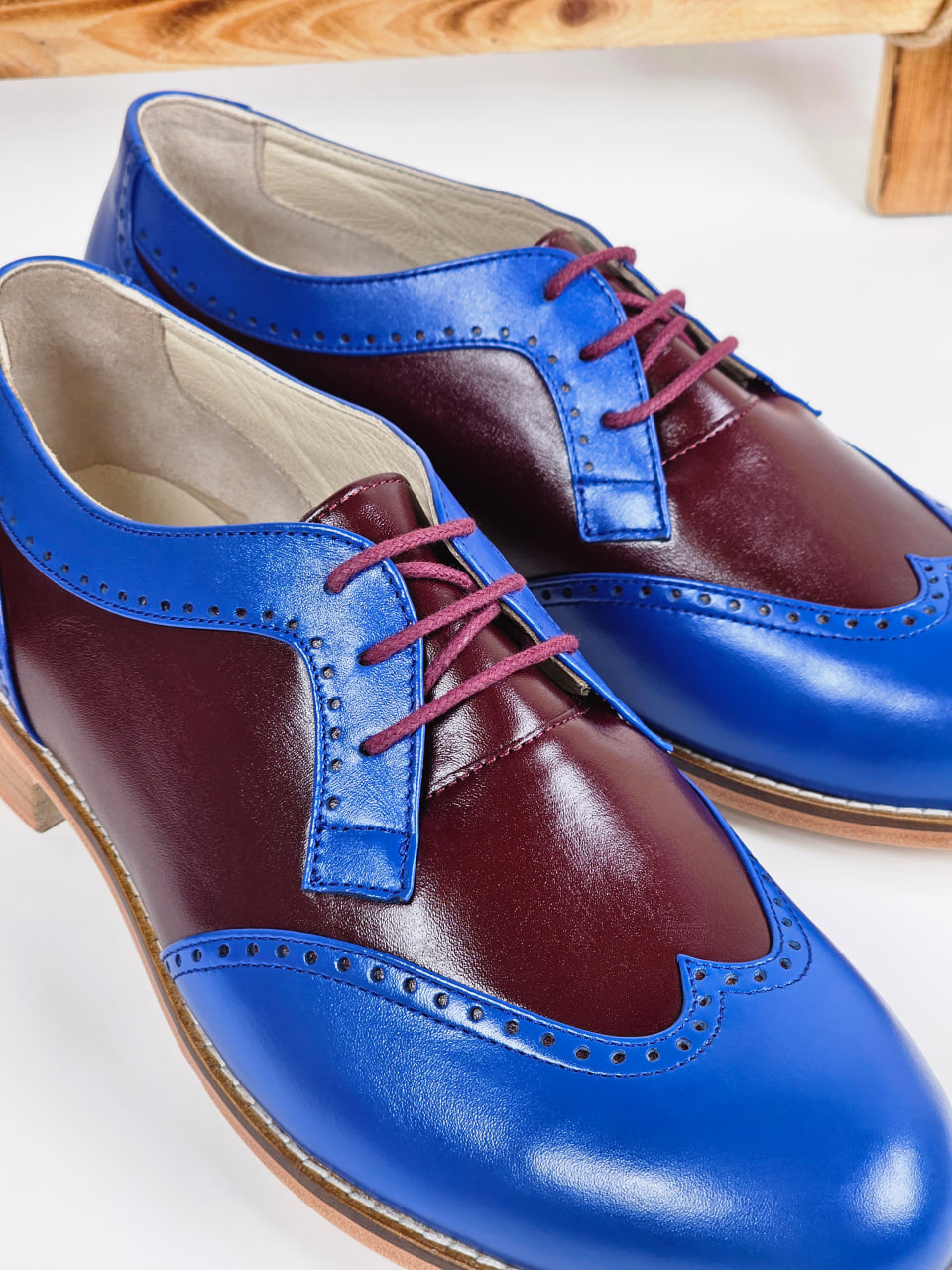 Men Oxfords Blue & Bordeaux Leather 2 cm heel