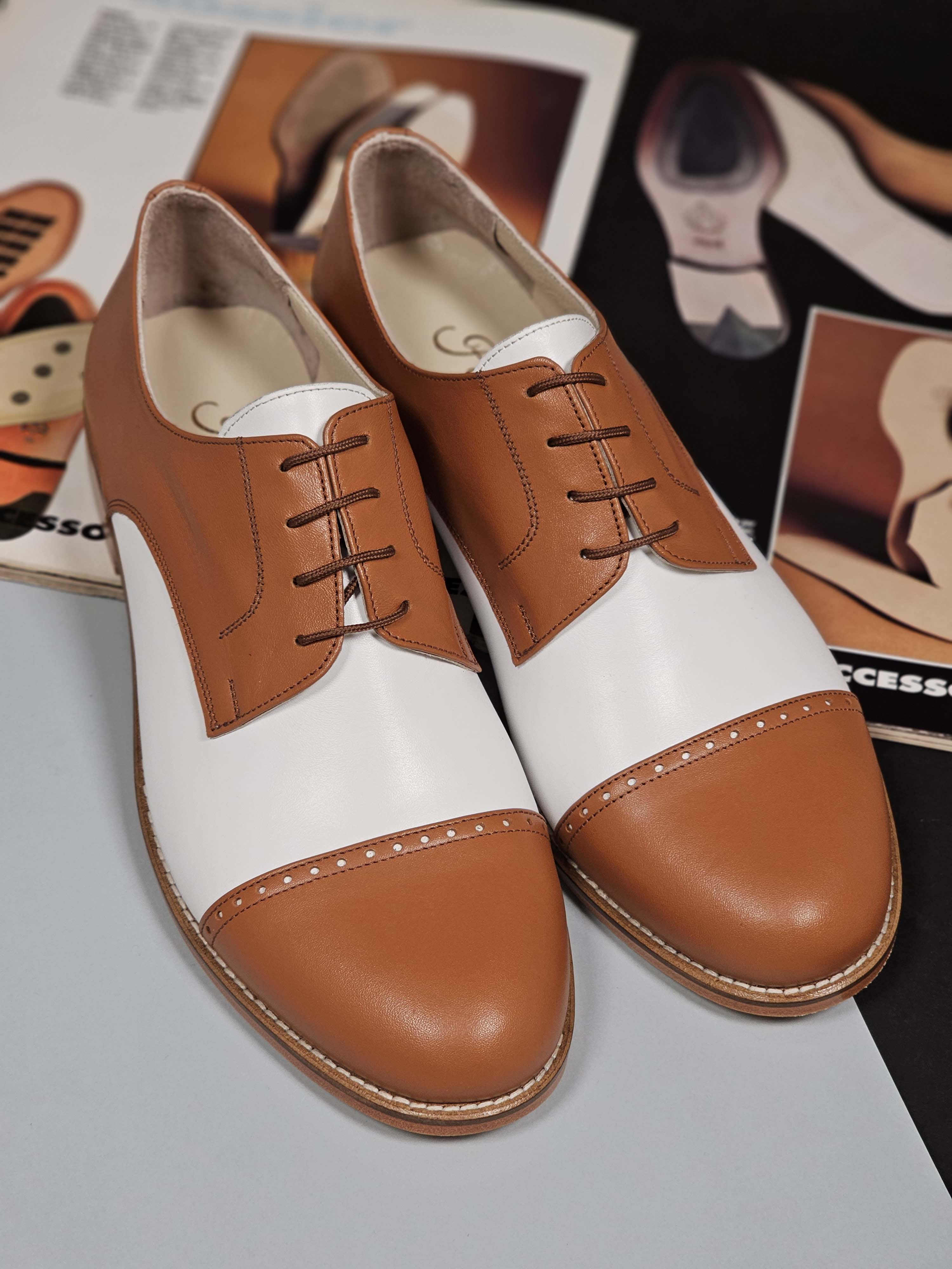 California Light Brown & White Leather 2 cm heel