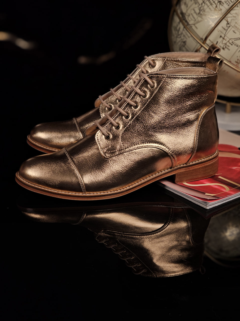 Derby Boots Rose Gold Leather 2 cm heel