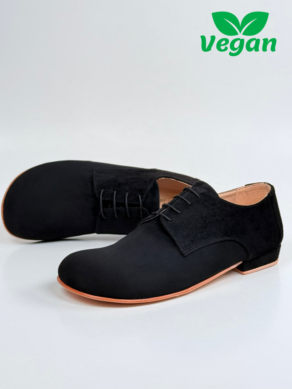 Barefoot Frankie Vegan Black Suede with Flexible sole 2 cm heel