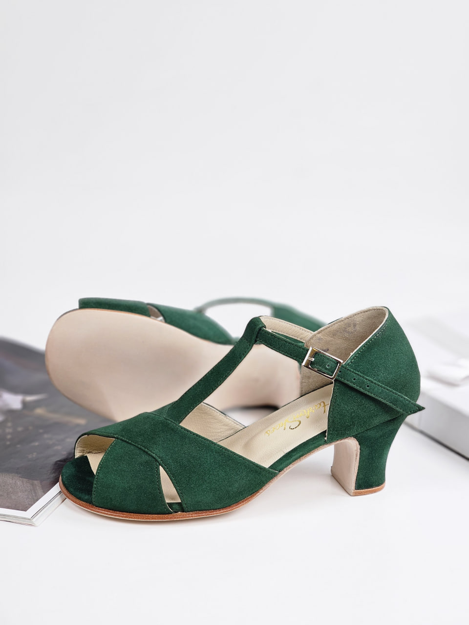 Barefoot Doris Emerald Green Suede 6cm heel