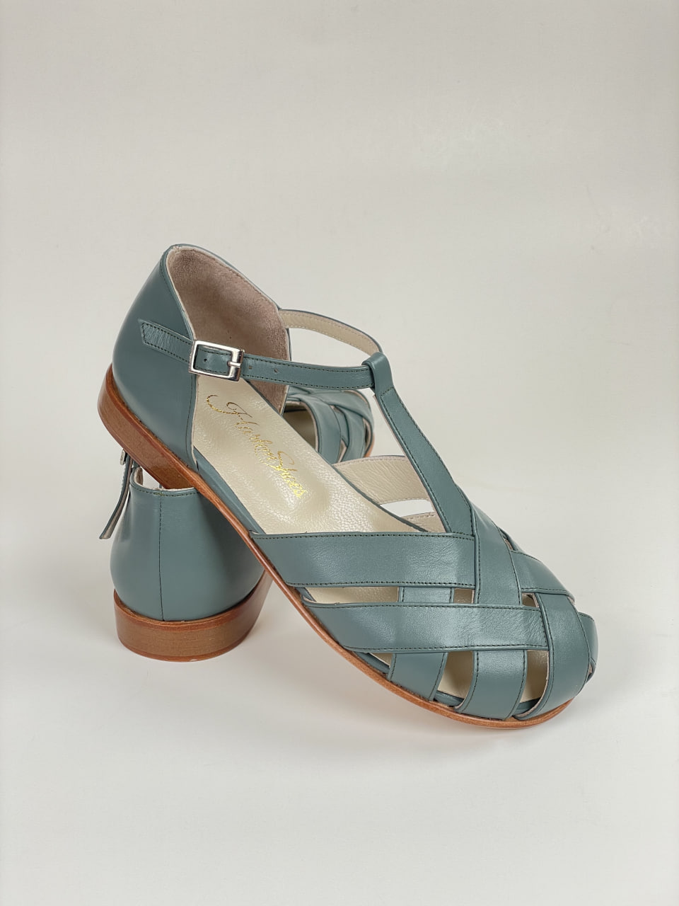 Barefoot Summer Teal Green Leather 1.5 cm heel