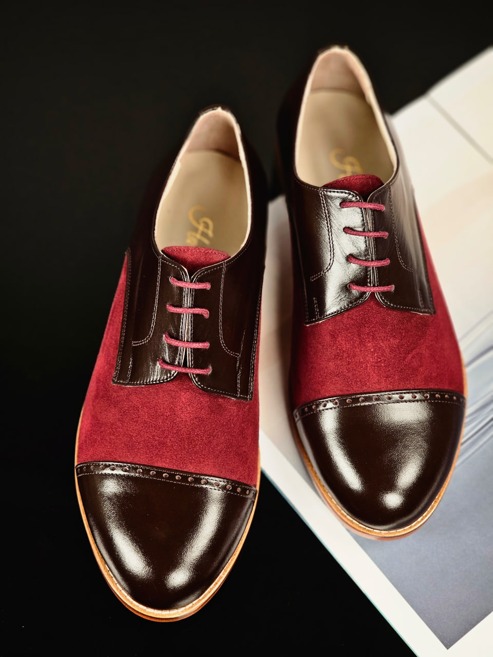 California Dark Chocolate Leather & Bordeaux Suede 2 cm heel