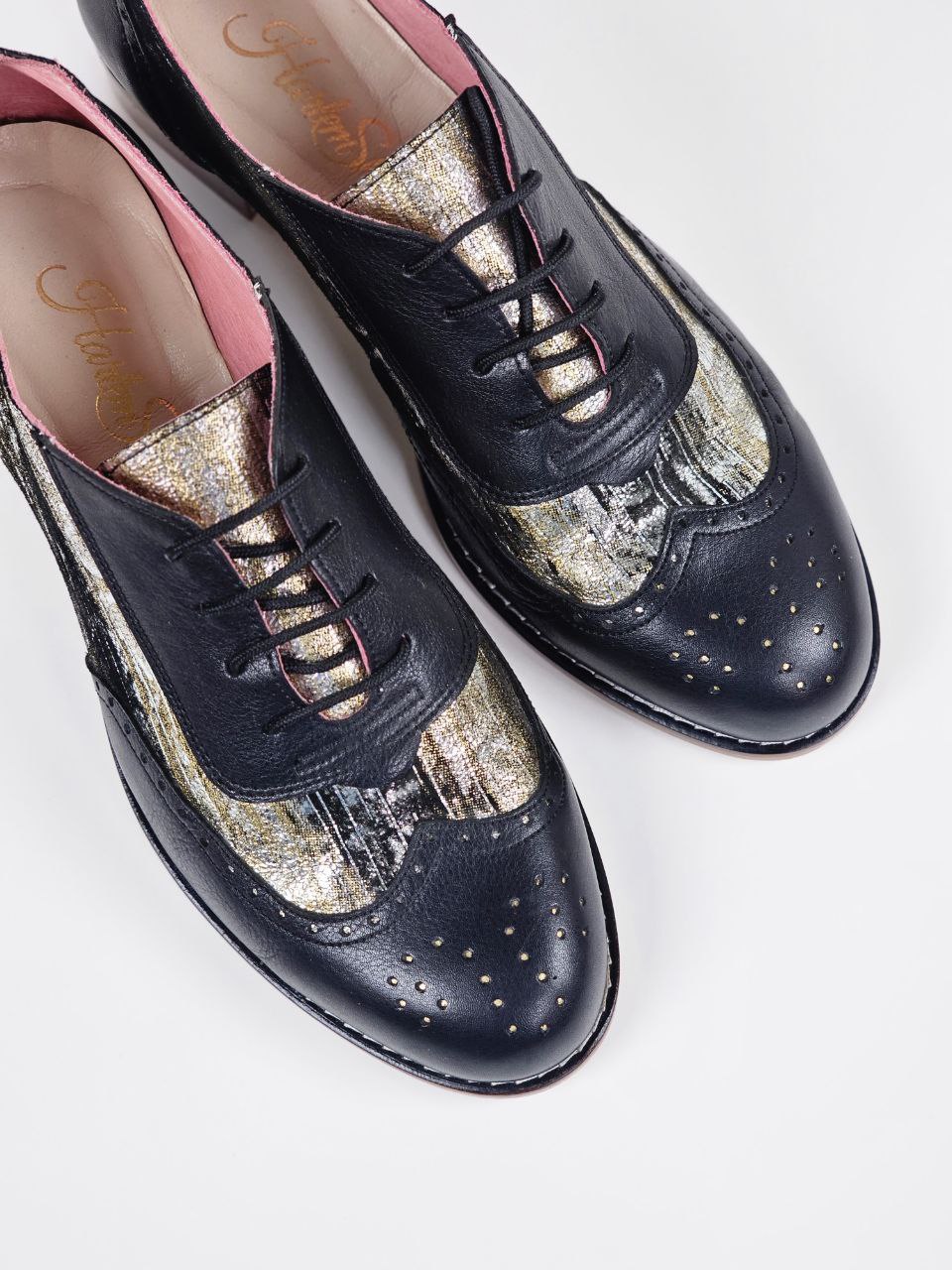 Oxfords Black Leather & Shiny Suede 4 cm heel