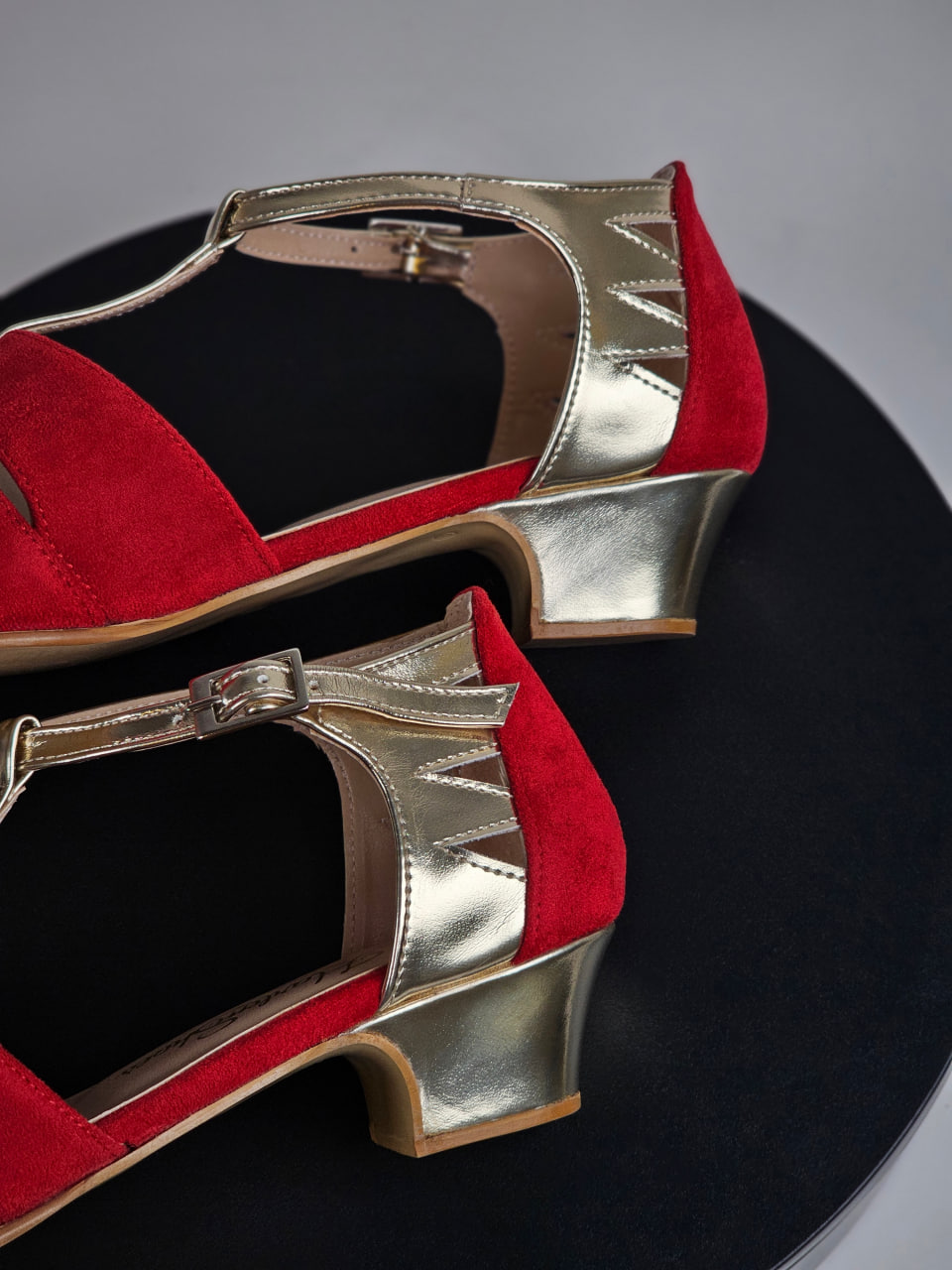 Harmony Vegan Red Textile & Platinum Gold Leather 4 cm heel